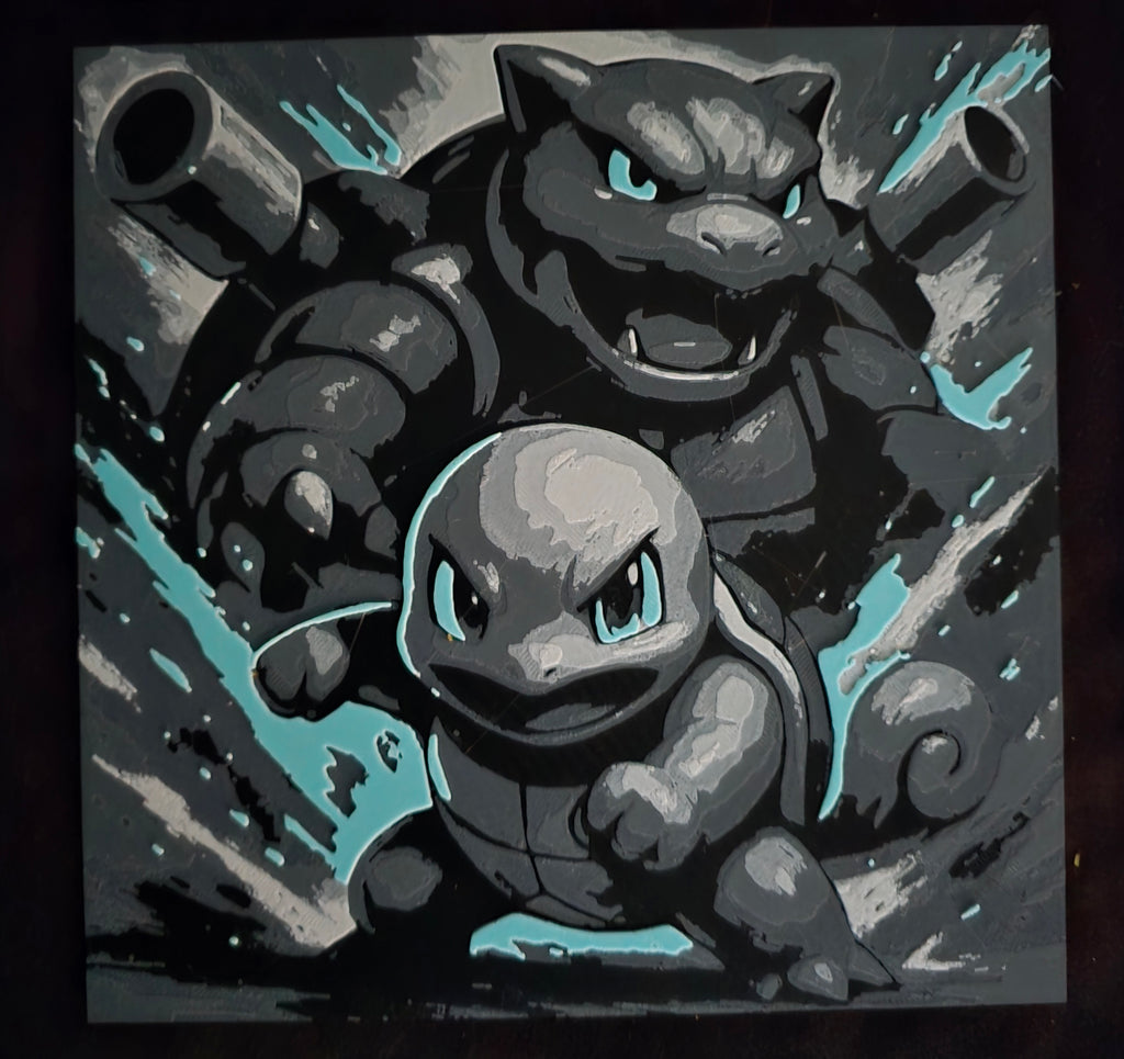 Squirtle and Blastoise 3D Printed Hueforge Artwork