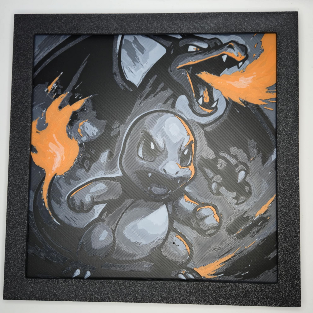 Charizard & Charmander Pokémon 3D Printed Hueforge Art