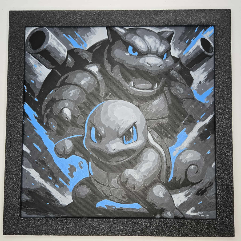 Squirtle and Blastoise 3D Printed Hueforge Artwork